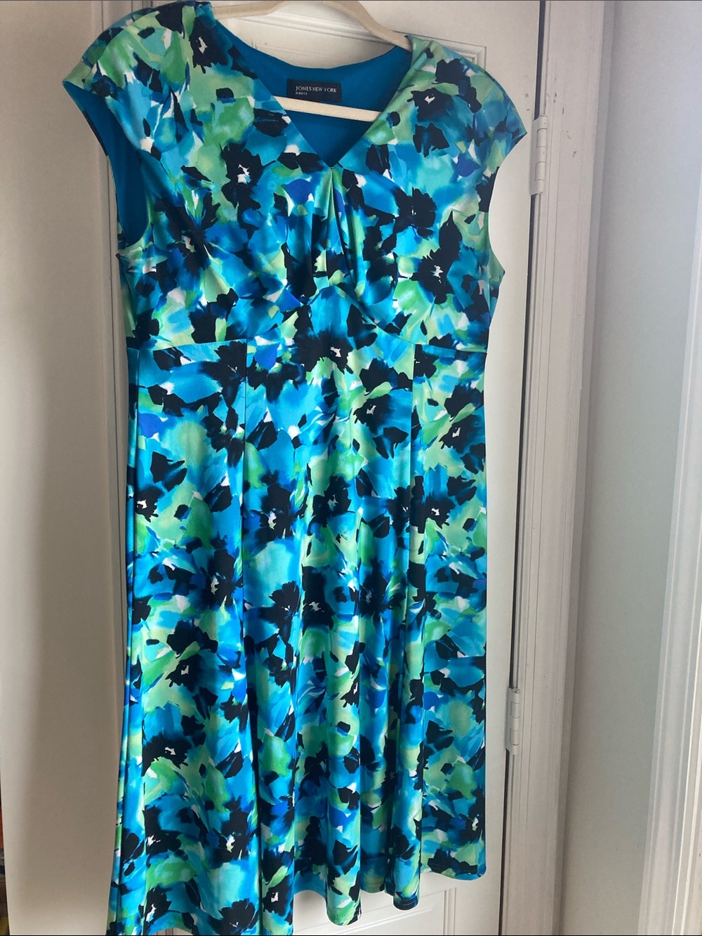 Jones New York Teal, Blue & Green Floral A‑Line Dress